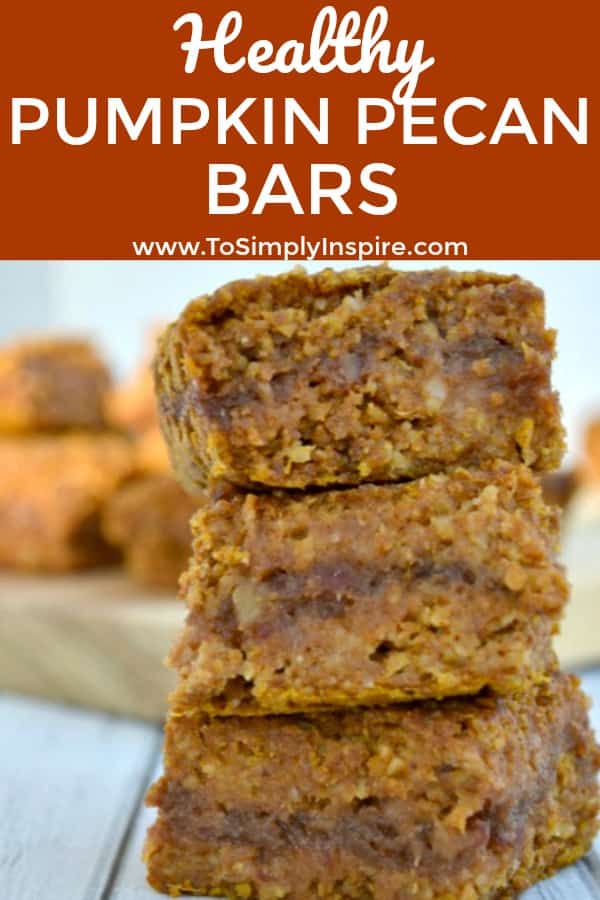 Three Pumpkin Pecan Bars stacked on top of each other.