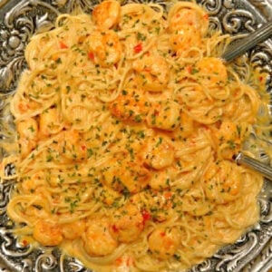 bang bang shrimp with pasta and creamy sauce