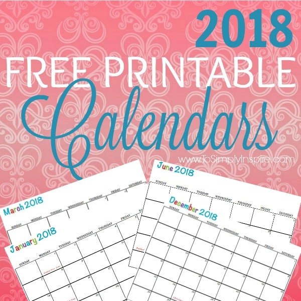 2018 free printable calendars