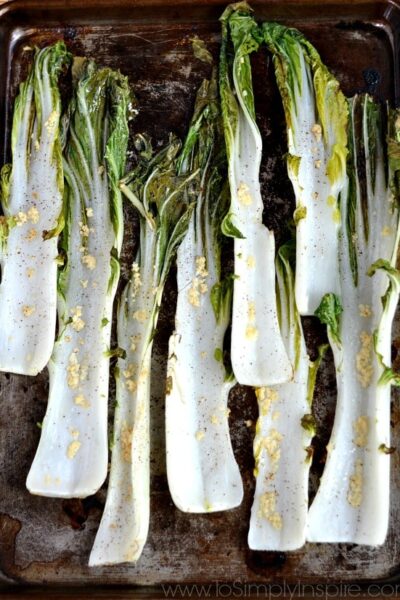 Garlic Roasted Bok Choy is an easy, healthy and delicious veggie side dish to prepare in just a few minutes.