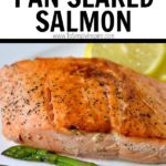 salmon and asparagus on a plate with lemon