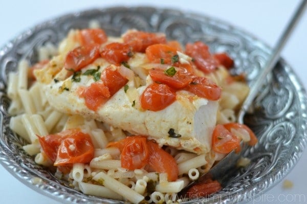  Closeup of Cod topped with Tomato Basil Sauce