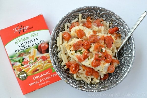 Cod topped with Tomato Basil Sauce in a silver bowl