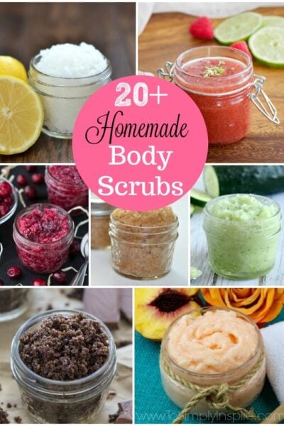 A great list of 20+ Homemade Body Scrubs to make and pamper yourself or give as a wonderful gift to a friend.