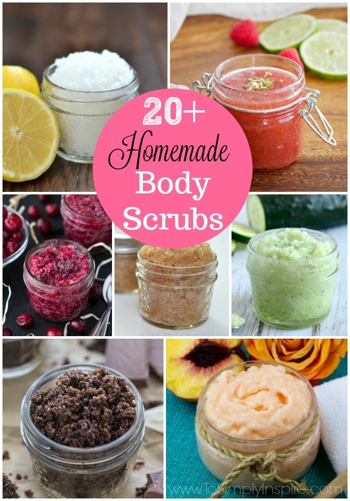 A bunch of different homemade Body Scrubs in small mason jars