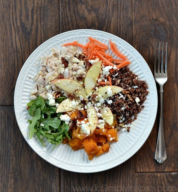 Sweet Potato, Arugula and Apple Quinoa Power Bowl with Honey Dijon