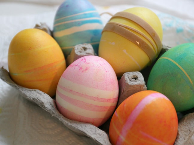A group of colored easter eggs