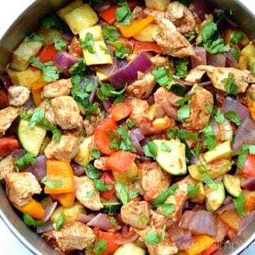 Mexican Chicken Zucchini Skillet recipe in a stainless steel pan
