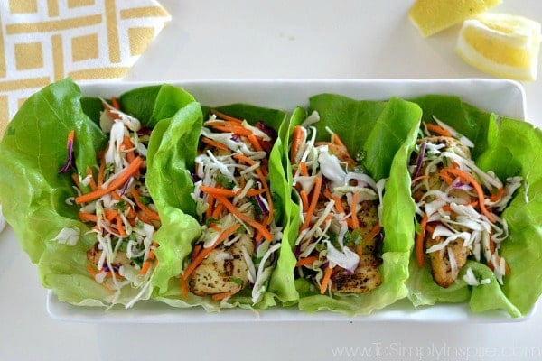 Lemon Herb Chicken Lettuce Wraps with Citrus Slaw 