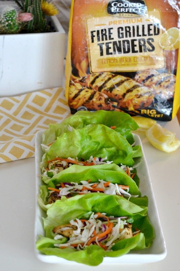 Chicken Lettuce Wraps with Citrus Slaw using Cooked Perfect Lemon Herb Fire Grilled Tenders