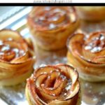 apple rose puffed pastries on a silver tray