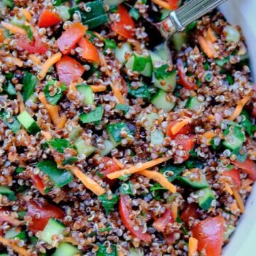 a closeup of quinoa tabouli salad