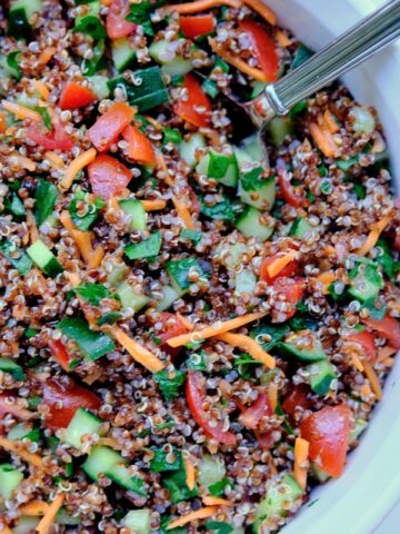 a closeup of quinoa tabouli salad