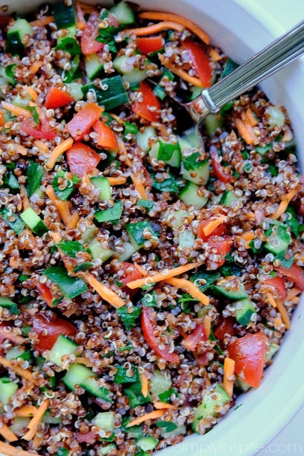 a closeup of quinoa tabouli salad