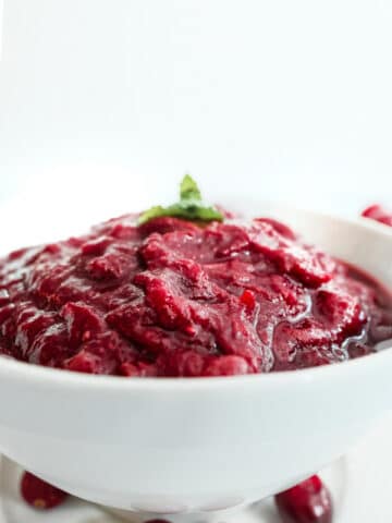 homemade cranberry sauce in a white bowl