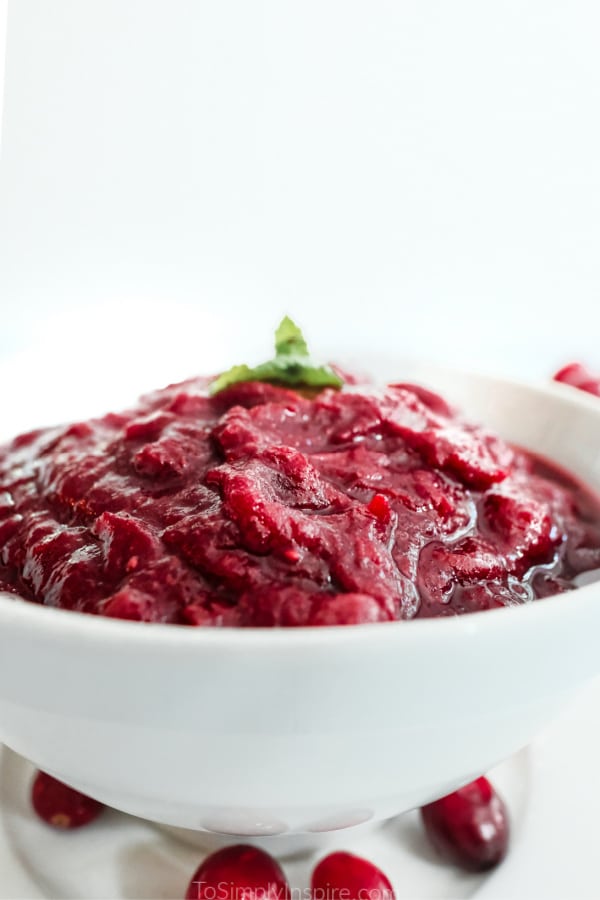 homemade cranberry sauce in a white bowl