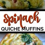 Spinach quiche muffin with text overlay