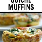 Spinach quiche muffin with text overlay