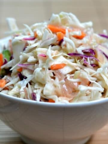 white bowl with asian slaw