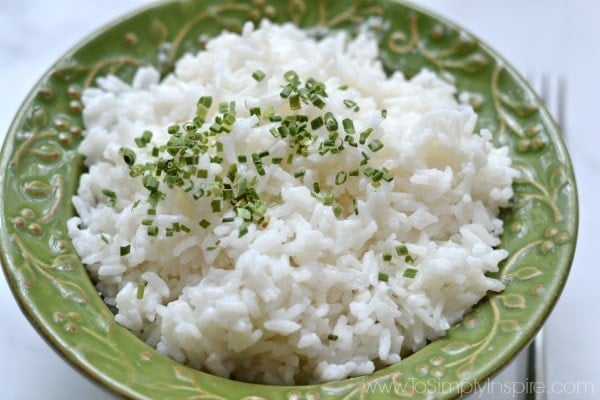 Coconut rice recipe in a green bowl