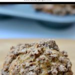 coffee cake muffin on a wood cutting board with text overlay