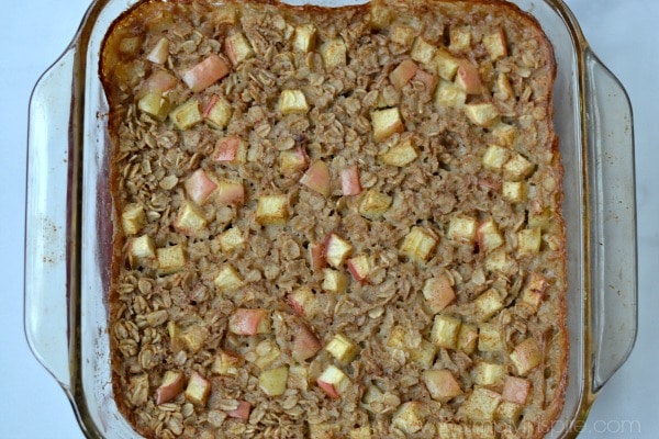 Baked oatmeal in a glass baking dish