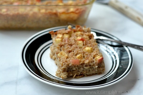 slice of baked oatmeal on a black rimmed plate