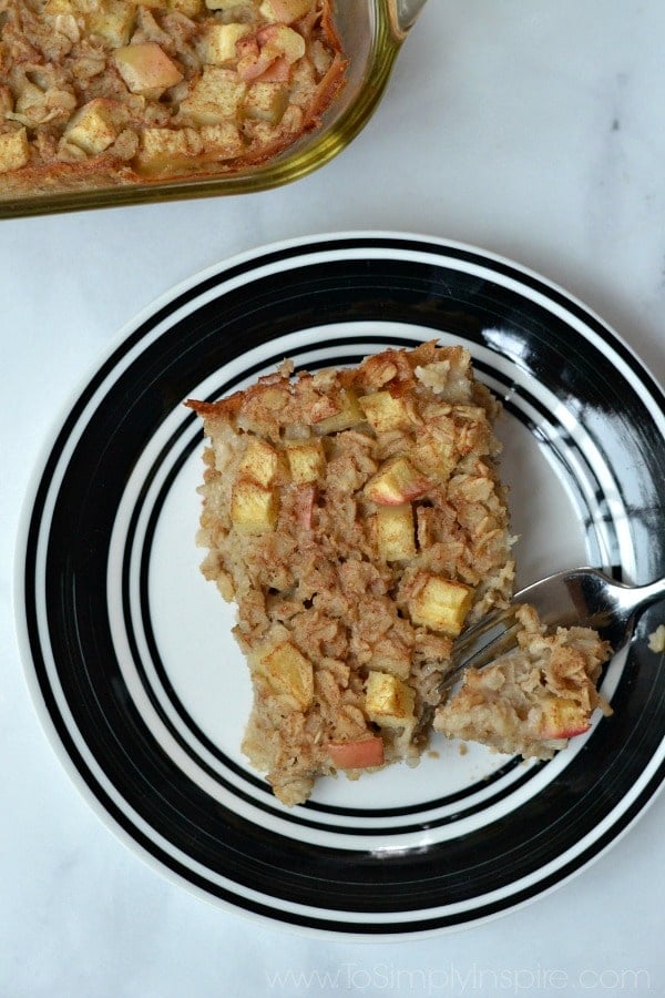 slice of apple cinnamon baked oatmeal on a plate