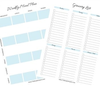 weekly meal planner printable and grocery list sheets