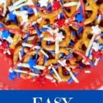 Knot Pretzels covered with red white and blue icing and sprinkles