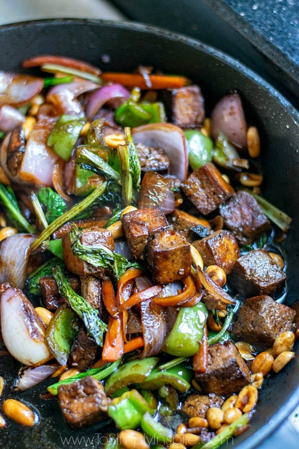 Kung Pao Tofu Recipe in a black pan
