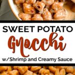 closeup of sweet potato gnocchi in a creamy sauce