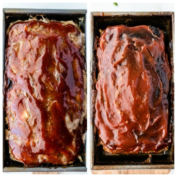 Two cooked meatloaves still in loaf pans