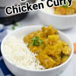 Instant pot Chicken curry in a white bowl