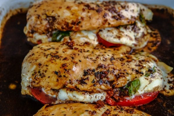 3 caprese stuffed chicken breasts with balsamic 