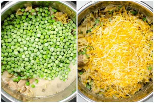 peas and shredded cheese in an instant pot