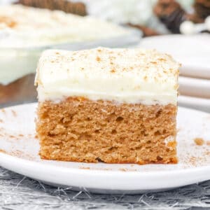 slice of gingerbread cake on a white plate