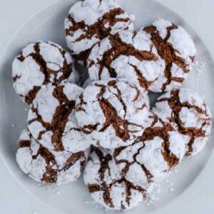 a plateful of chocolate crinkle cookies