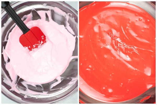 melted pink and red candy melts 