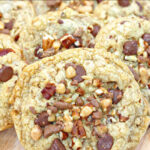 closeup of chocolate chip toffee cookies