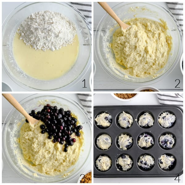 adding blueberries batter for muffins