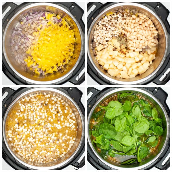 instant pot with ingredients for sausage spinach soup ingredients