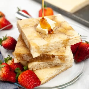 closeup of a stack on oven baked pancakes