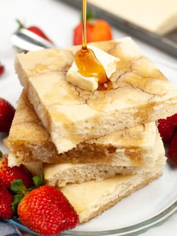 closeup of a stack on oven baked pancakes