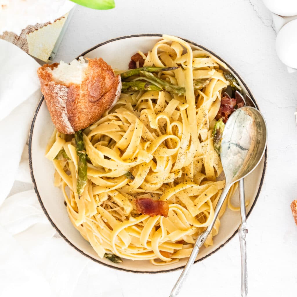 Roasted Asparagus and Bacon Carbonara To Simply Inspire