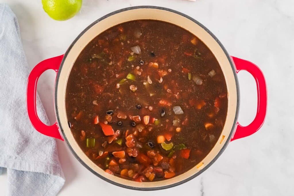 black bean soup in a dutch oven