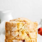 a stack of three slices of strawberry pound cake