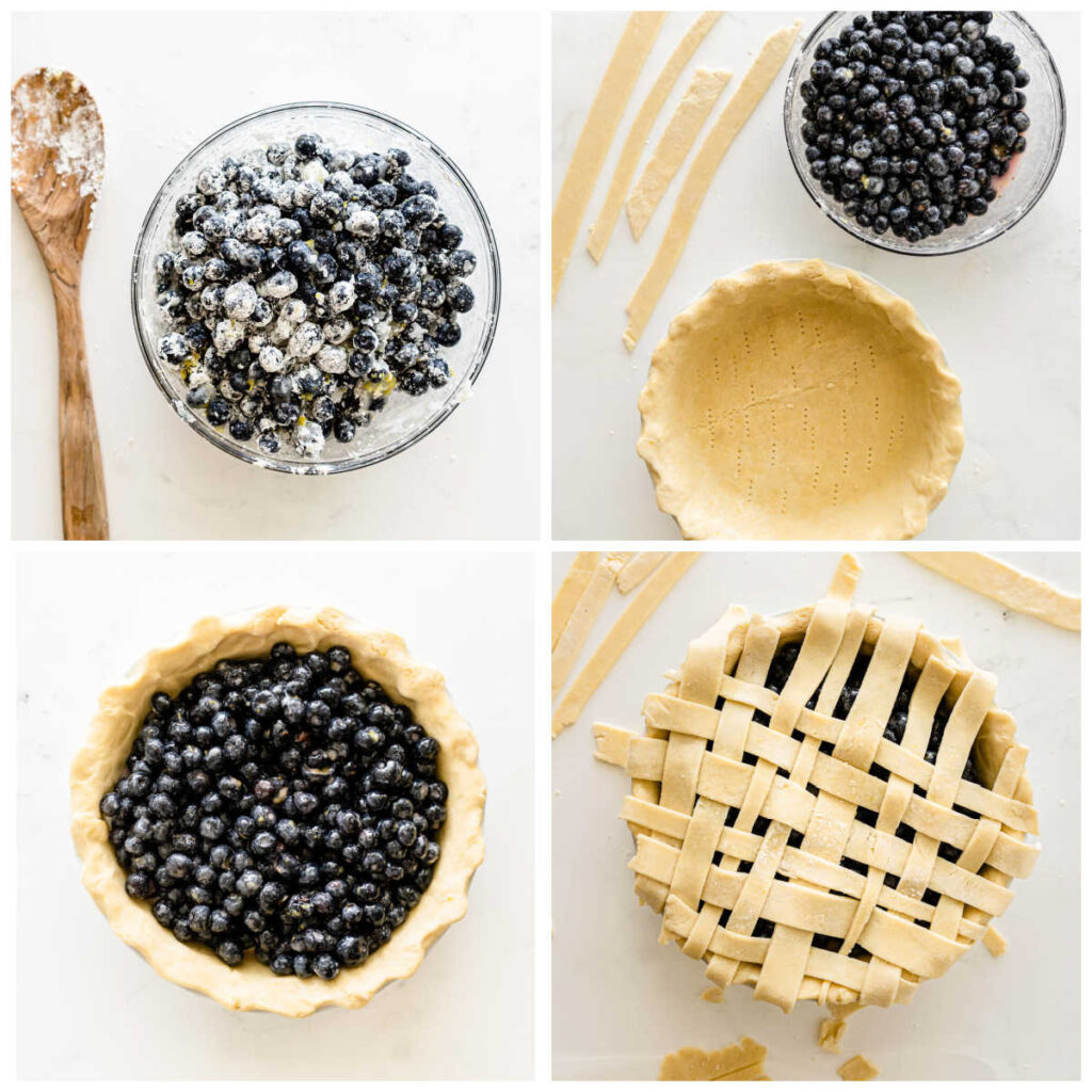 blueberries in a bowl and in a pie shell