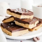 stack of no bake peanut butter chocolate bars