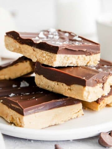stack of no bake peanut butter chocolate bars